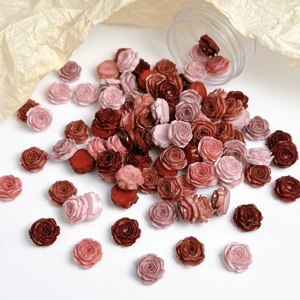 50PCS 11MM Soft 3D Acrylic Flower Nail Art Charms Rose Camellia Accessories For Luminous Nails Decoration Manicure Supplies Pink