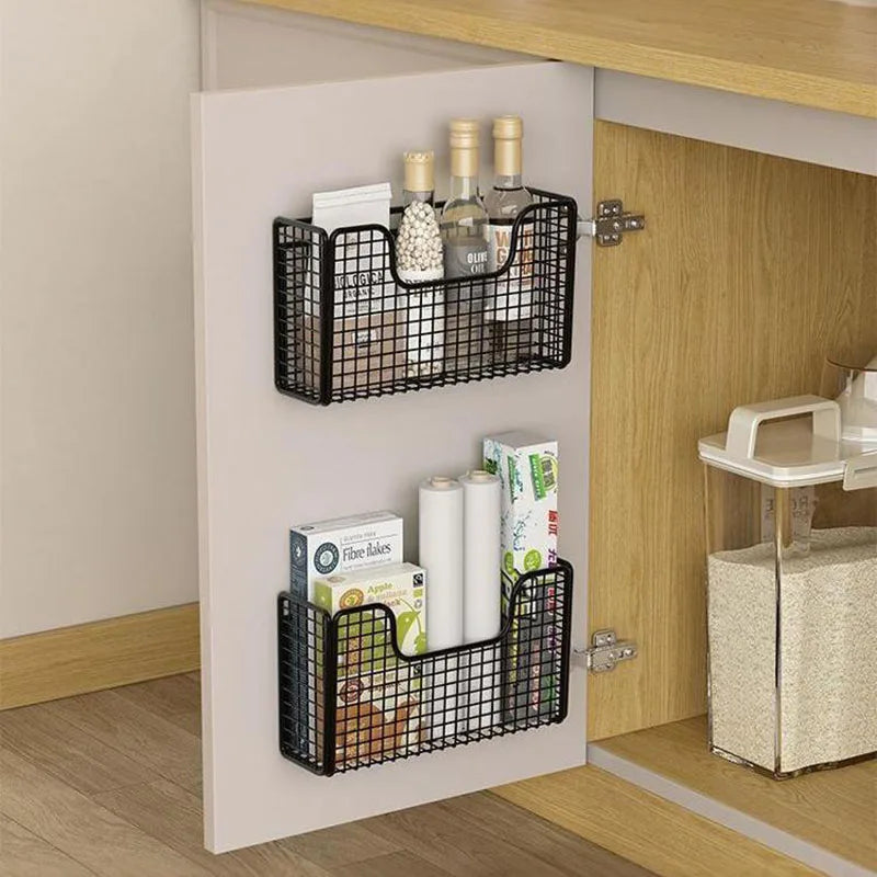 Punch-free Kitchen Cabinet Door Storage Box Iron Rack Wall-mounted Cabinet Plastic Wrap Rack Bathroom Refrigerator Rack