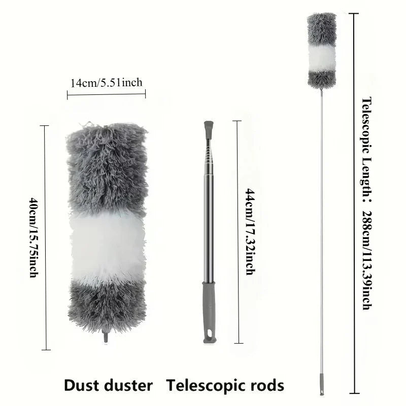 Duster with Extension Rod, Retractable Dust Brush, Microfiber Dust Brush, Reusable, Washable Ceiling Cleaning Tool