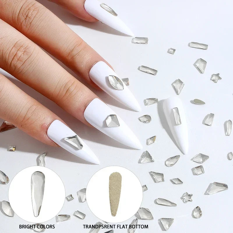 200/50PCS 3D Nail Rhinestones Flat Back Mini Diamond Stone Gems Glass Clear Crystal Nail Art Charms DIY Manicure Accessories
