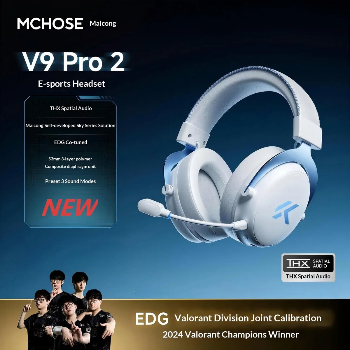 MCHOSE V9 Pro2 Gaming Headset, Over-Ear Quad-Mode Wireless Bluetooth Headphones for PC with Microphone (Delta Style)