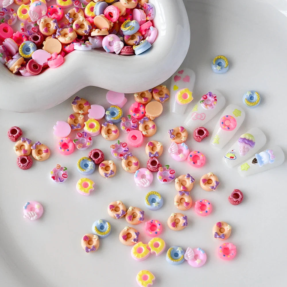 50Pcs 3D Mixed Kawaii Donuts Nail Art Charms Cartoon Dessert/Doughnut Nails Decorations for DIY Crafts Hair Manicure Accessories