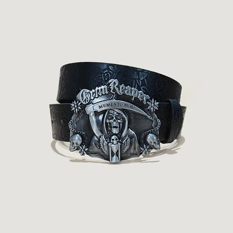 Punk Skull Plus Size Leather Belt For Women and Men Harajuku Gothic Y2K Embossed Skeleton Hand Decoration Halloween Accessories