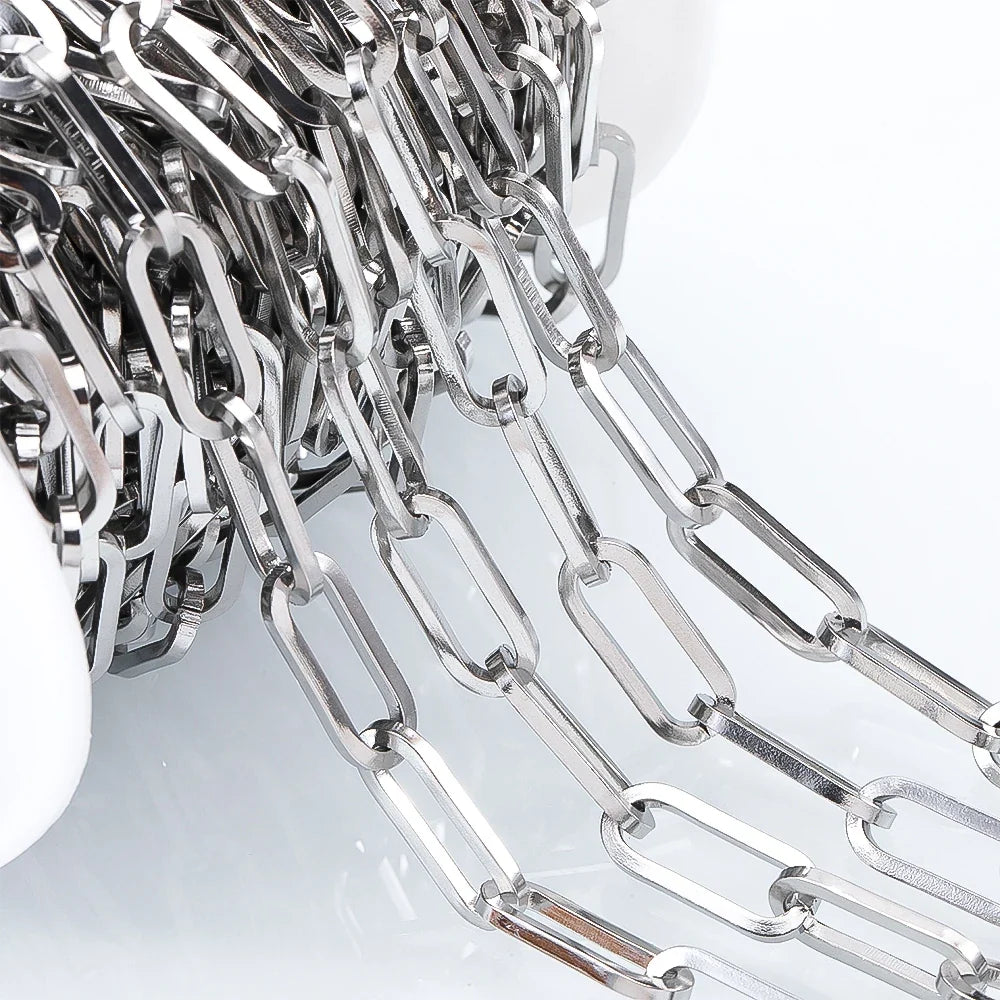 1M NO FADE Stainless Steel Square Link Chain for DIY Necklace Bracelet 6.5mm Rolo Cable Link Chains Jewelry Making Supplies Bulk