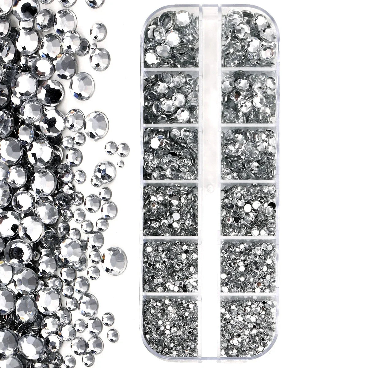 12Grids Colorful Mixed Glitter Nail Rhinestones Sparkly 2mm Mini Acrylic Flatback Diamonds Pink/Clear/Green Gems Manicure Parts