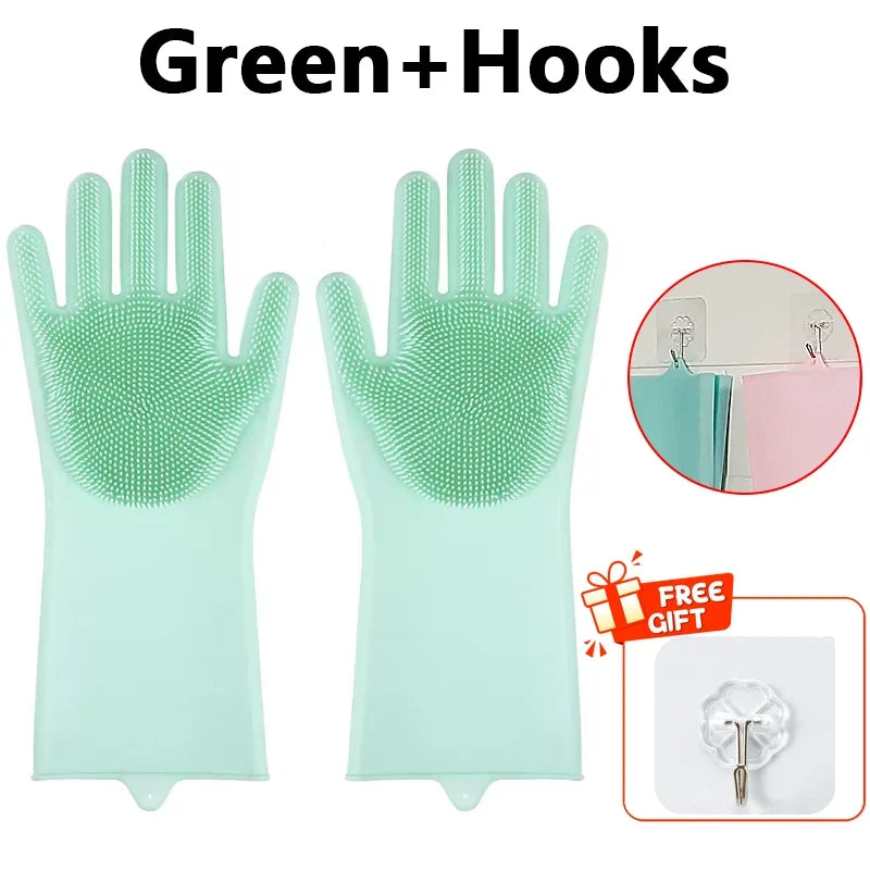 Dishwashing Cleaning Gloves Magic Silicone Rubber Dish Washing Gloves For Household Sponge Scrubber Kitchen Cleaning Tools