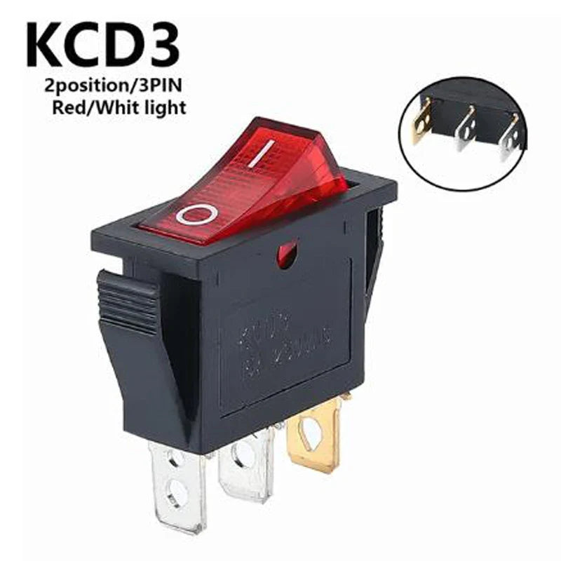 1PCS KCD3 Rocker Switch ON-OFF ON-OFF-ON 2 Position 3Pins Electrical equipment With Light Power Switch 16A 250V / 20A 125V AC