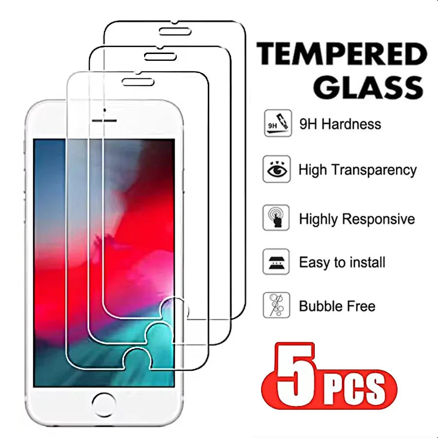 5Pcs Tempered Glass For iPhone 6 6s 7 8 Plus SE 2020 2022 8Plus Screen Protector Film