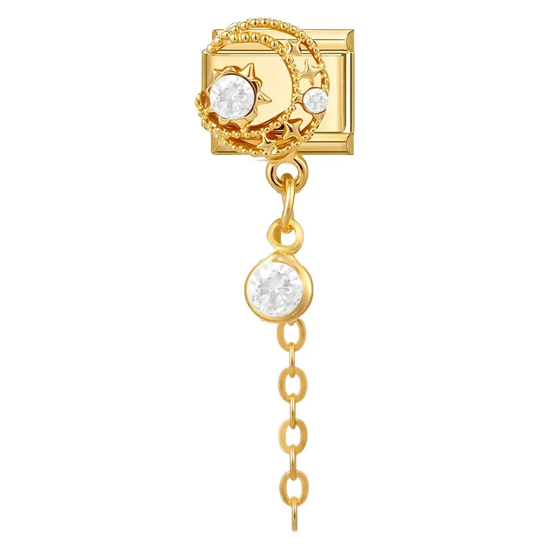 Fashion Dreamy Luxury Gold Color Series Red Heart Bows Zircon  Italian Charms Fit 9mm Stainless Steel Women Bracelet DIY Jewelry