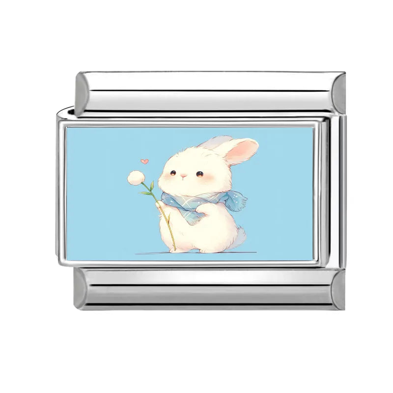Easter Colorful Rabbits Series Beautiful Flowers Italian Link Fit 9mm Stainless Steel Bracelet Jewelry Making DIY Gift Wholesale