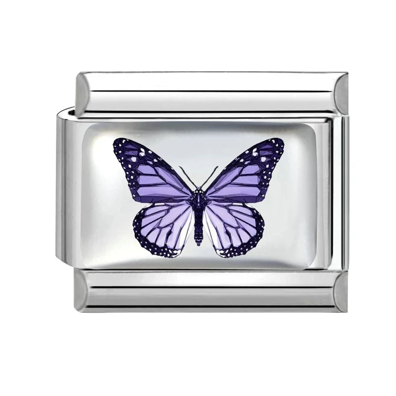 2026 Women's UV Style Purple 3D Flowers Books Candle Italian Charm Link Fit 9mm Stainless Steel Module Bracelet Making Jewelrys