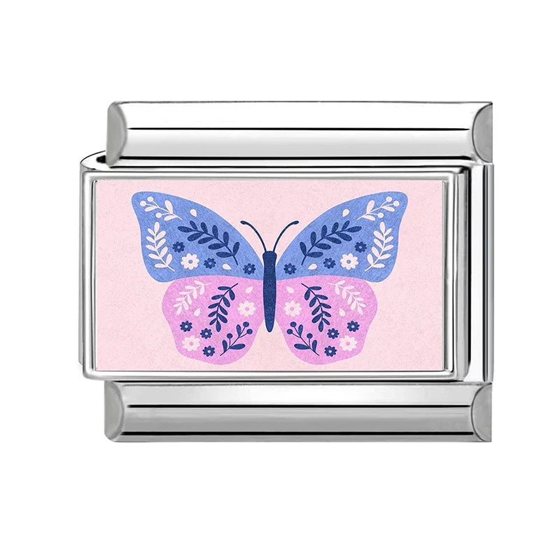 Wholesale 2026 Fashion Cute Cow Flowers Field Fish Bag Charm Italian Links Fit 9mm Bracelet Stainless Steel Making DIY Jewelry