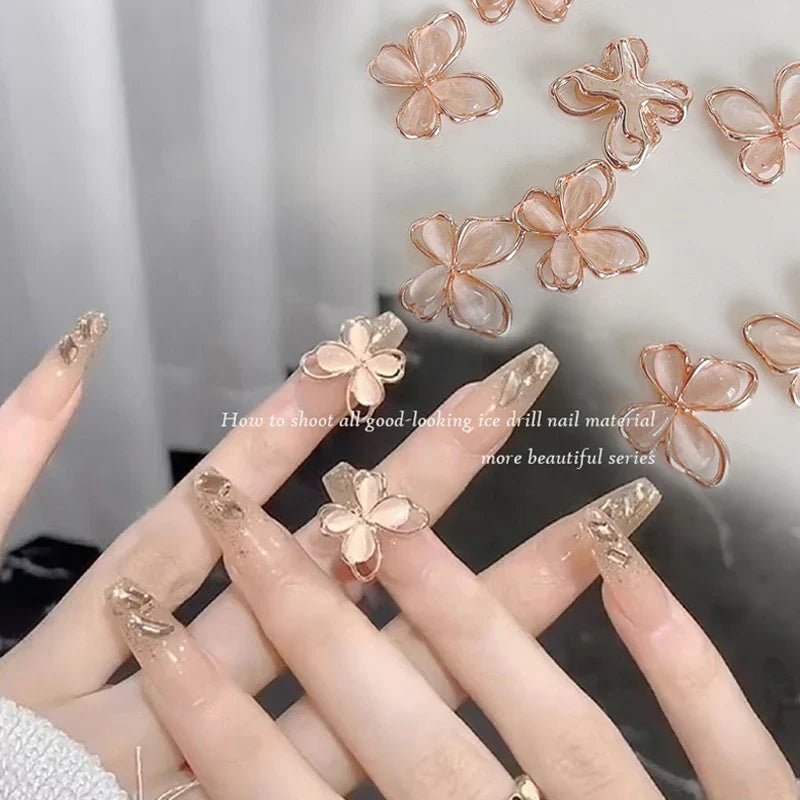 10Pcs 3D Hollow Cat Eye Butterfly Nail Art Charms Gold/Silver Inlaid Gem Crystal Butterfly Rhinestones DIY Alloy Manicure Decor