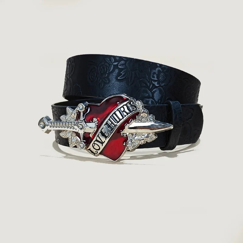 Punk Skull Plus Size Leather Belt For Women and Men Harajuku Gothic Y2K Embossed Skeleton Hand Decoration Halloween Accessories