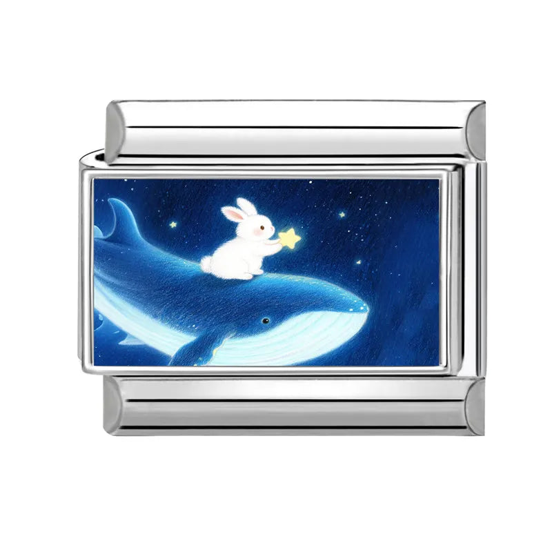 Easter Colorful Rabbits Series Beautiful Flowers Italian Link Fit 9mm Stainless Steel Bracelet Jewelry Making DIY Gift Wholesale