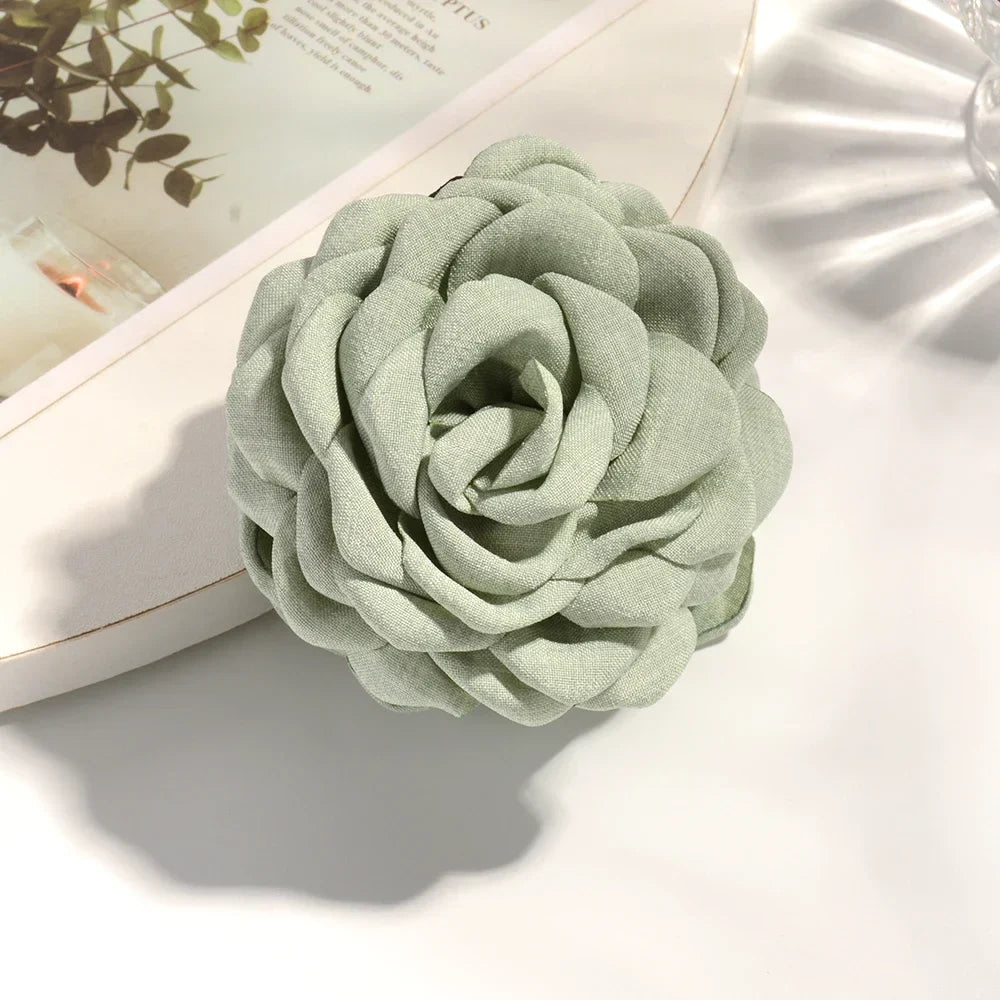 16 Colors Sweat Medium Size Cotton Fabric Rose Flower Hair Claw Clips for Women Korean Ctach Shark Clamp Hair Accessories 2024