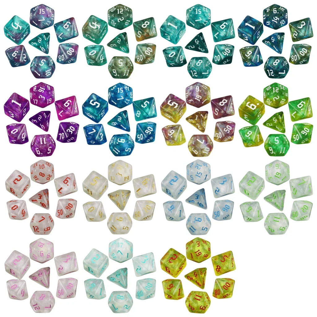 DND  Dice RPG Dice Amazing Colours Mixing Fantasy Starlight Effect Unique Retro Font Styles For Roll Playing Card Games