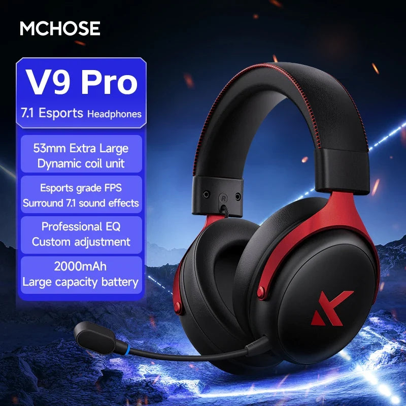 MCHOSE V9 Pro2 Gaming Headset, Over-Ear Quad-Mode Wireless Bluetooth Headphones for PC with Microphone (Delta Style)