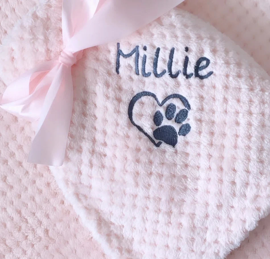 Dog / Cat Blanket- Personalised Dog Blanket - Puppy Blanket - Paw Print Blanket - Super Soft Pet Blanket - Embroidered Blanket