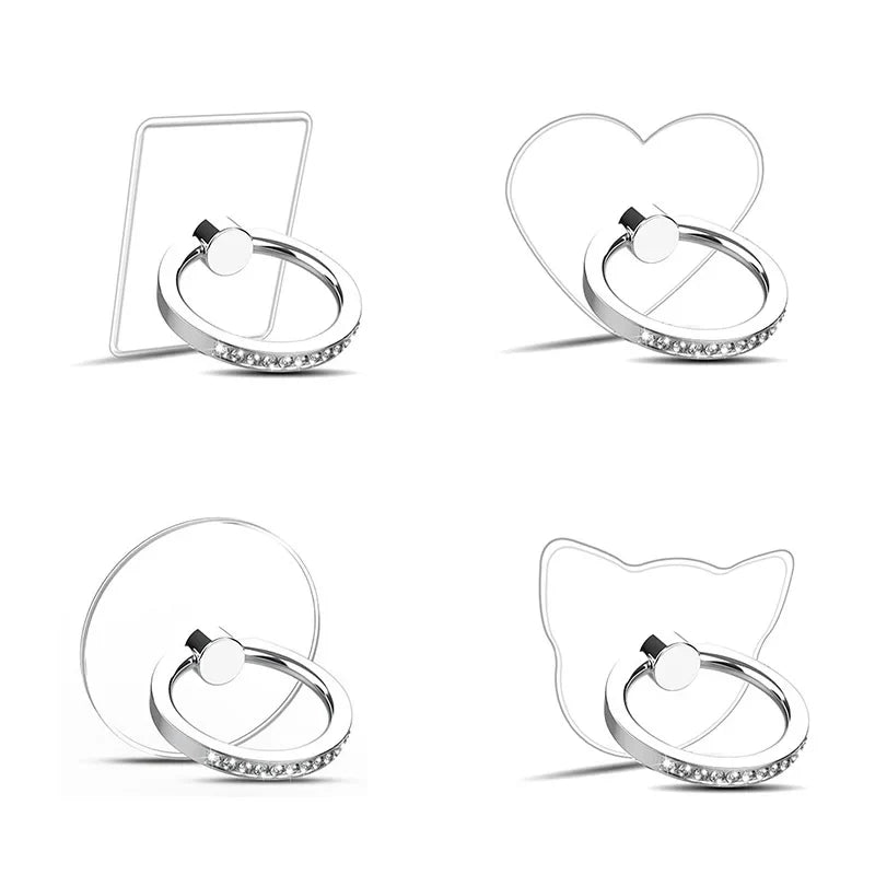 Cell Phone Ring Holder Stand Diamond Transparent Finger Grip Clear 360 Degree Rotation Kickstand Compatible iPhones