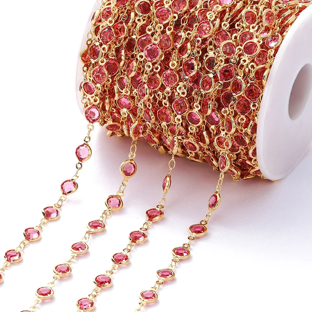 1Meter 6mm Colorful Crystal Beads Beaded Chain Glass Bead Necklace Chain Findings for DIY Bracelet Jewelry Making Supplies