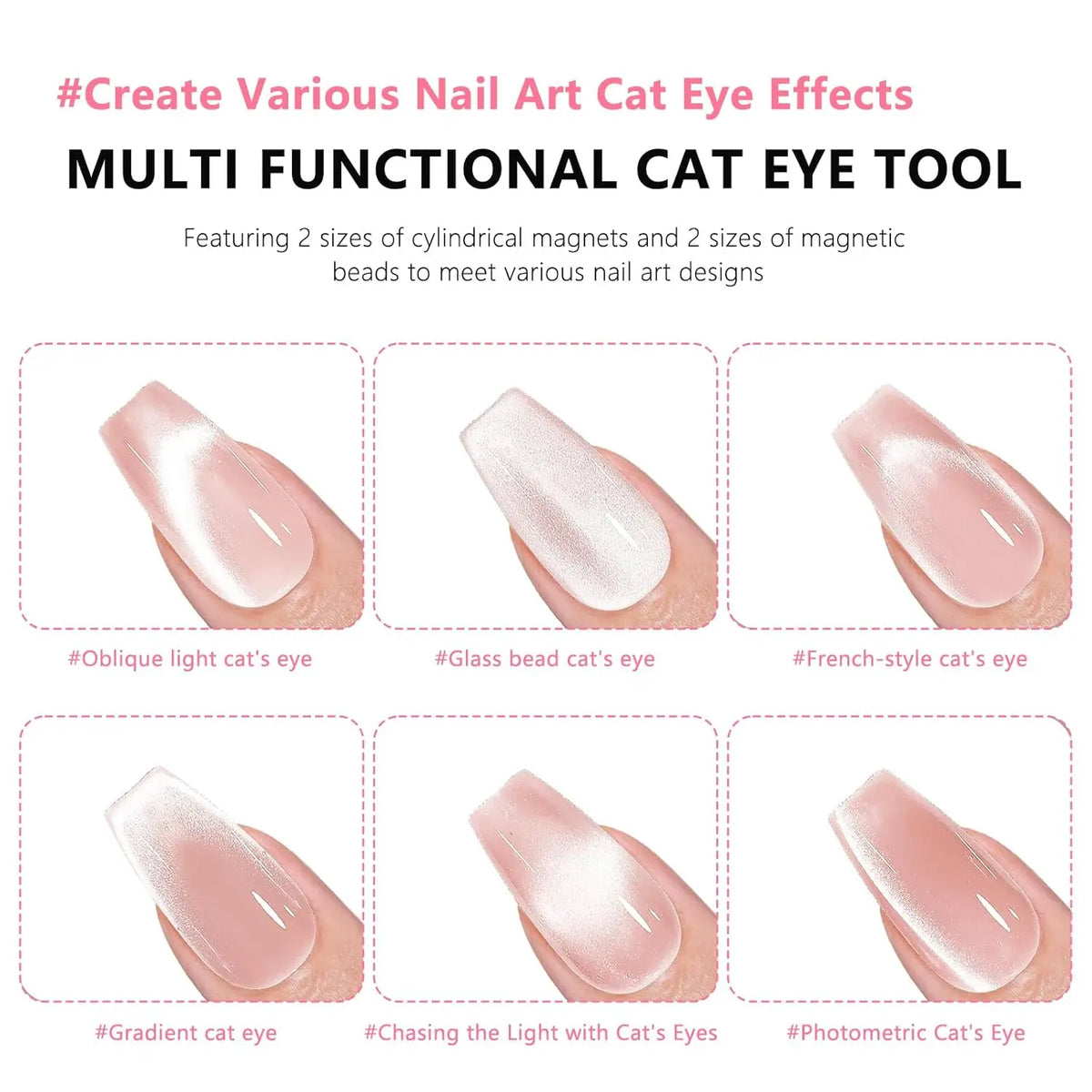 Nail Cat Eye Magnetic Ball With Nail Magnetic Stick Tool Set Double-head Strong Magnet Pen 3D Cat Eye Gel Nail Supplies