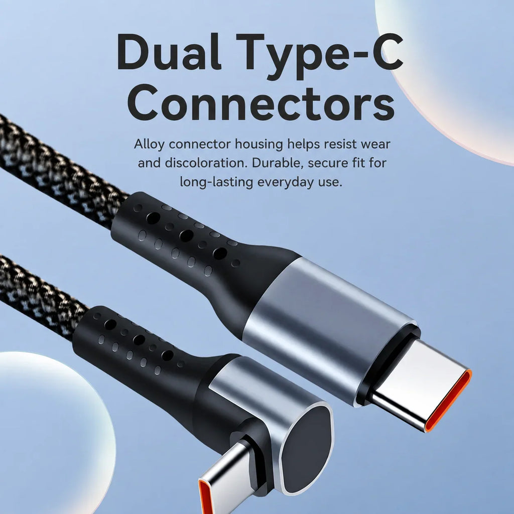 66W 6A Right Angle USB C Cable, Short USB C to USB C / USB A to USB C Braided Fast Charging Power Bank Cord 25CM 50CM for Travel