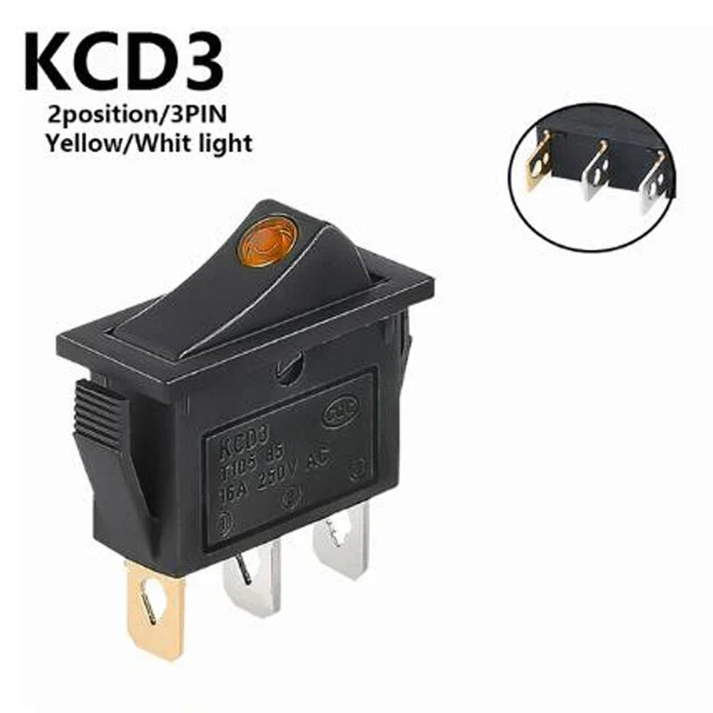 1PCS KCD3 Rocker Switch ON-OFF ON-OFF-ON 2 Position 3Pins Electrical equipment With Light Power Switch 16A 250V / 20A 125V AC