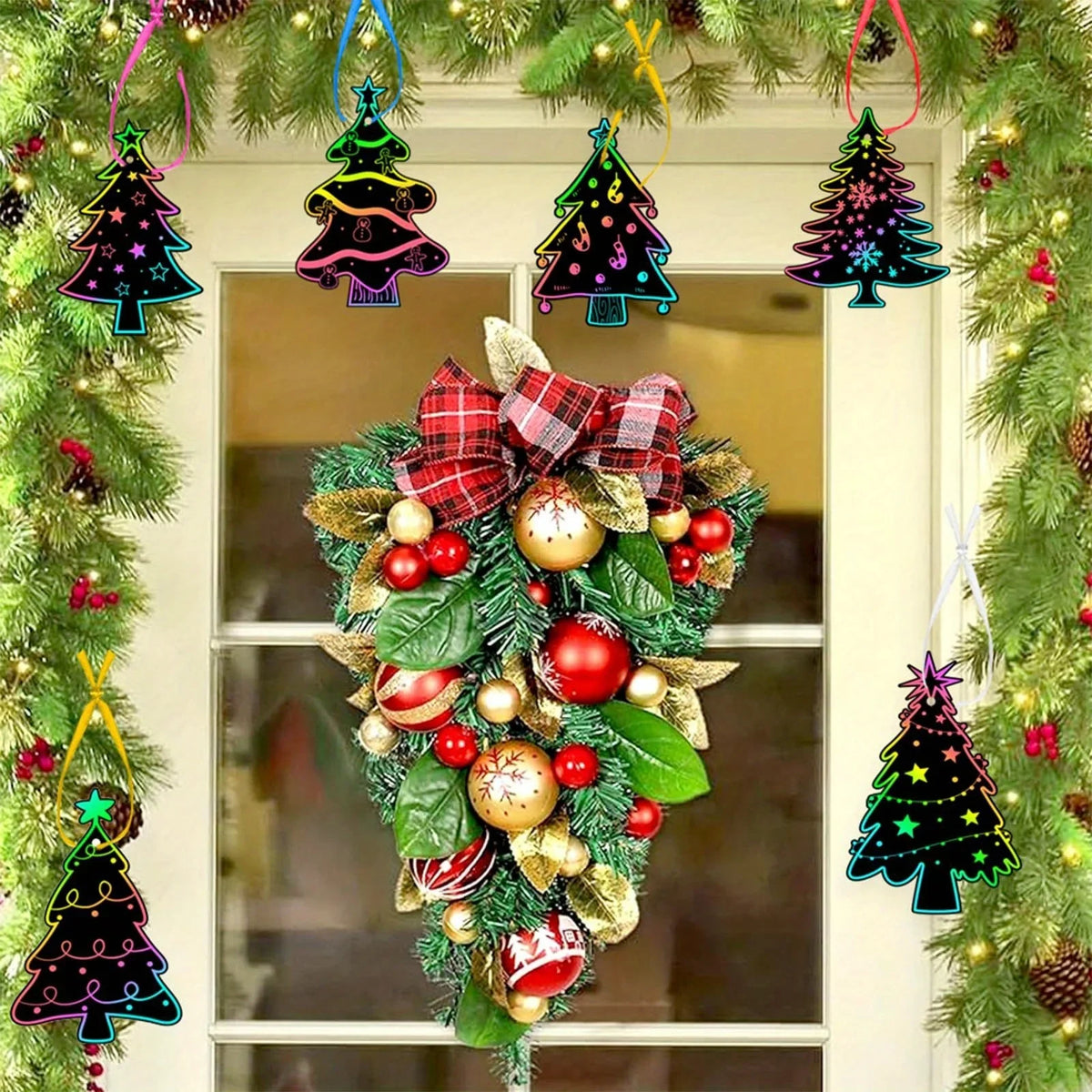 12/24pcs Rainbow Scratch Art Paper - DIY Christmas Ornaments & Party Favors - Tree Pattern, Best for Christmas