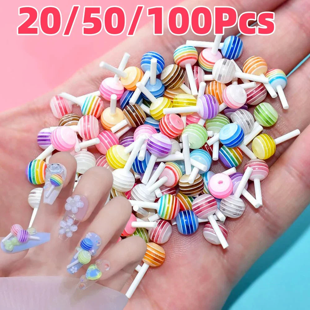20/50/100Pcs Mixed Cute Lollipop Nail Art Charms 6mm 3D Kawaii Mini Summer Candy Nails Decorations DIY Crafts Manicure Accessory