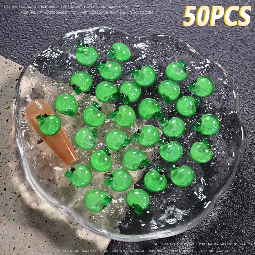 50Pcs Mix Resin Summer Fruit Nail Art Charms Cute 3D Cherry Strawberry Watermelon Peach Decoration DIY Crafts Nails Accessories