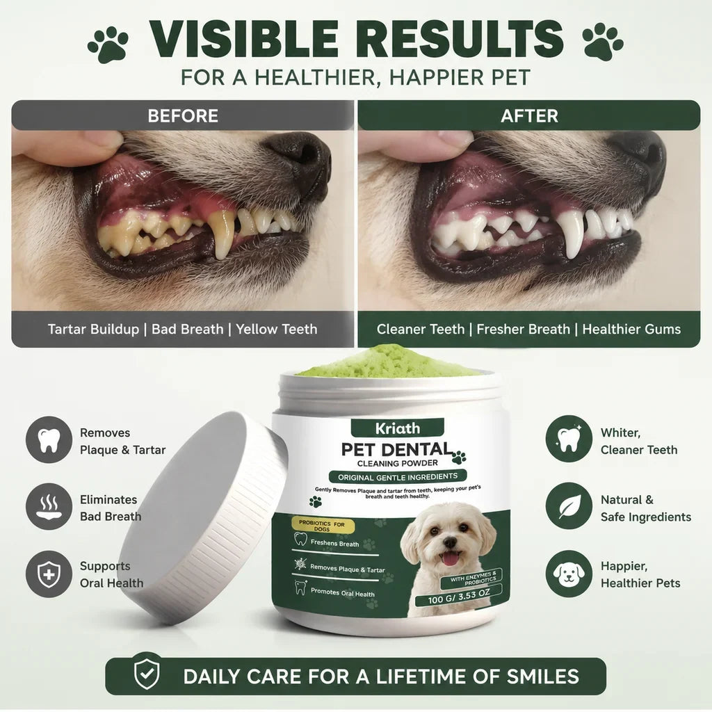 Natural Pet Dental Powder Cat Dog Breath Freshener Oral Health Care Clean Teeth Plaque Defense Enzyme Formula Pet Supplies
