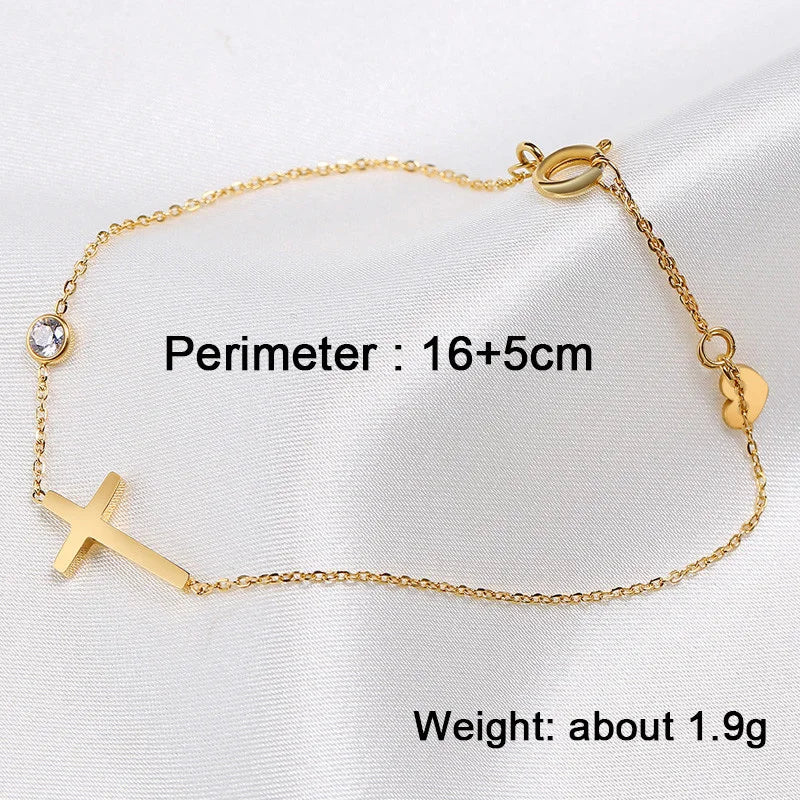 Huitan Simple Single Chain Bracelet for Women Fancy Cross Charm with Shiny CZ Fashion Versatile Female Hand Jewelry Wholesale