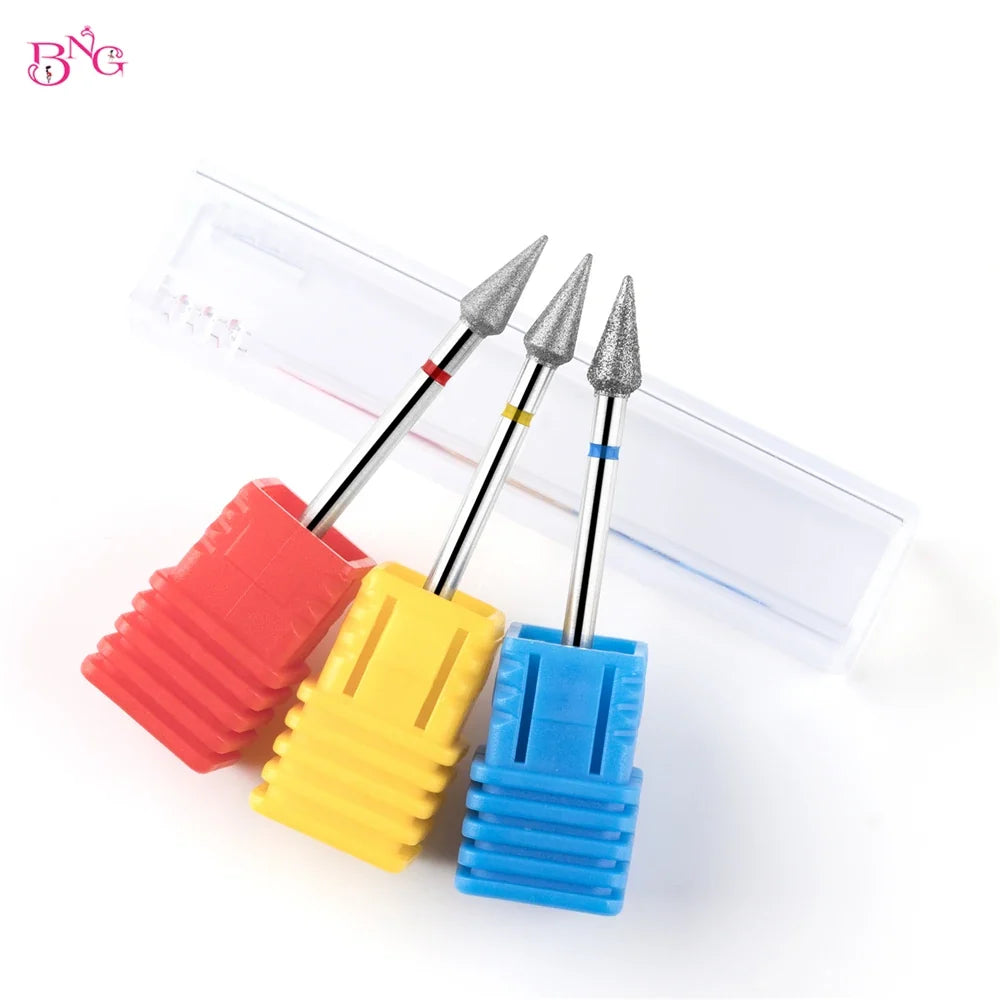 BNG 5Pcs/set Flame Nail Drill Bits Diamond Milling Cutters for Manicure 3/32'' Pro Drill Tips for Nails Cuticle Remove Tools