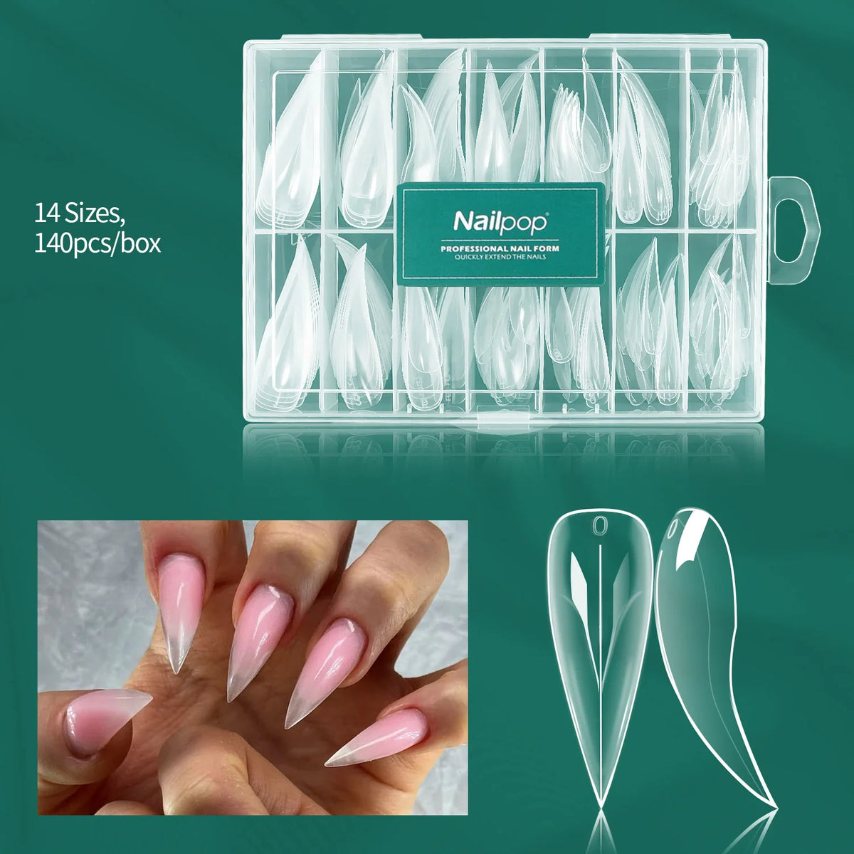 Nailpop Dragon Claw Nail Mold Curved Thin Nail Dual Form Poly Gel Extension Acrylic Nail Mold Clear Full Coverage Mold 140pcs