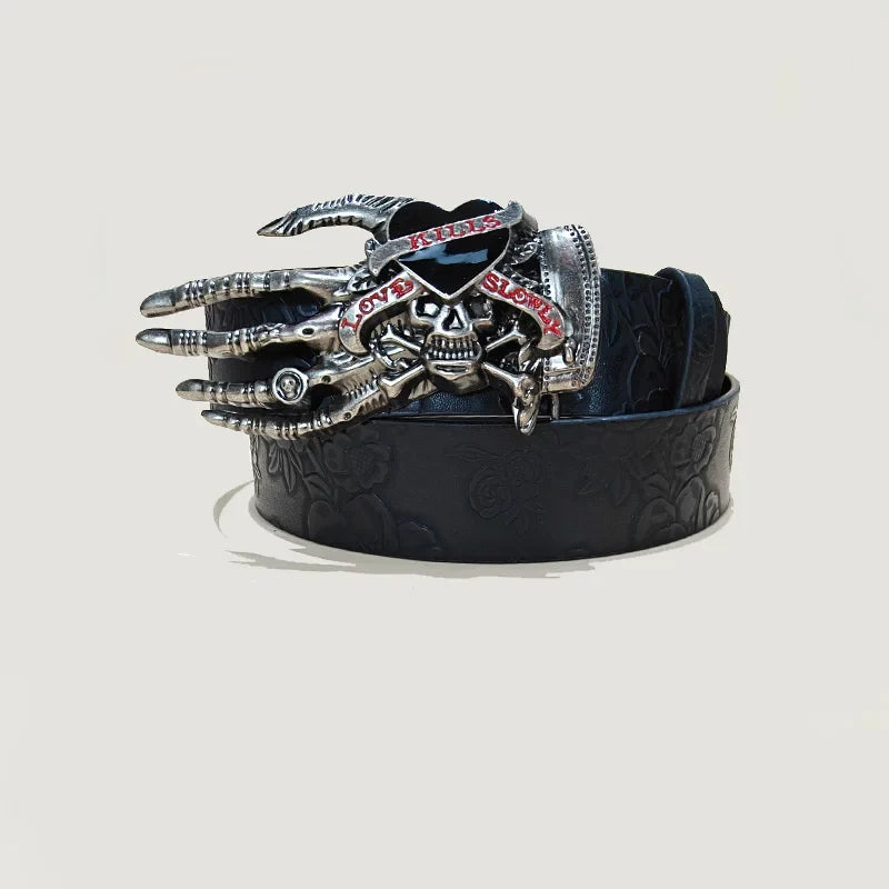 Punk Skull Plus Size Leather Belt For Women and Men Harajuku Gothic Y2K Embossed Skeleton Hand Decoration Halloween Accessories