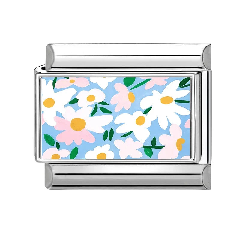 Fashion Colored Color Charms Flowers Lycoris Radiata Italian Link Fit 9mm Stainless Steel Bracelet Jewelry Making DIY Gift