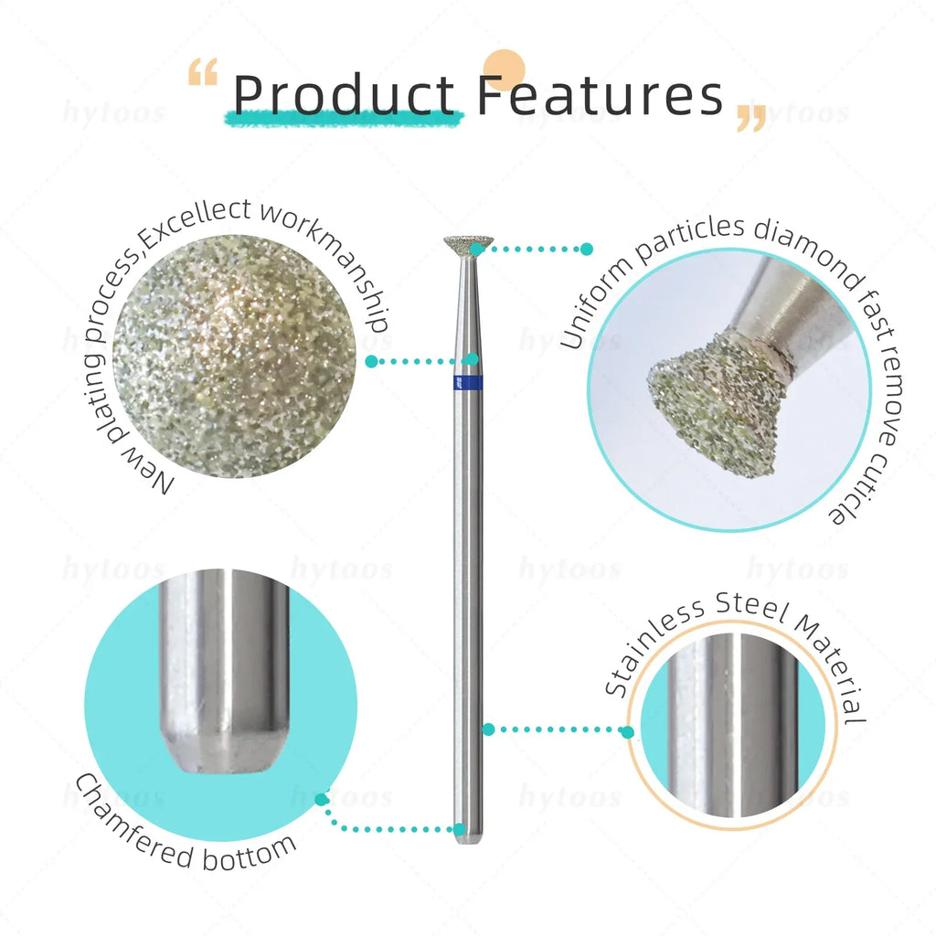 HYTOOS 4mm Inverted Cone Diamond Drill Bit - Russian Cuticle & Dead Skin Remover Pro Safe Nail Cleaner Tool for Manicure