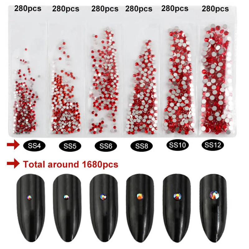 Multi-Size Glass Nail Rhinestones For Nails Art Decorations Crystals Strass Charms Partition Mixed Size Rhinestone Set