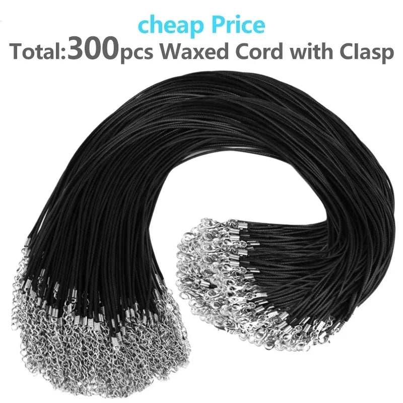 50-100Pcs Leather Necklace Chains Bracelet Cord Clasps for Pendants, Bulk Waxed Rope Necklace String, Jewelry Making Supplies