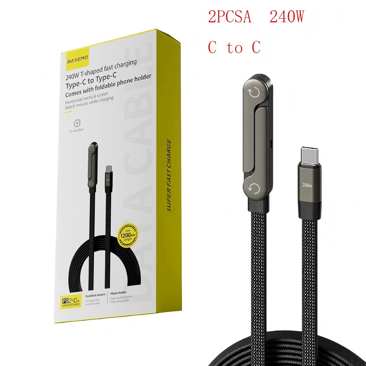 240/65w Fast Charging Foldable Bracket Data Cable 2-in-1 Data Wire Foldable Phone Tablet Stand Type-C to Type-C /USB-A to Type-C