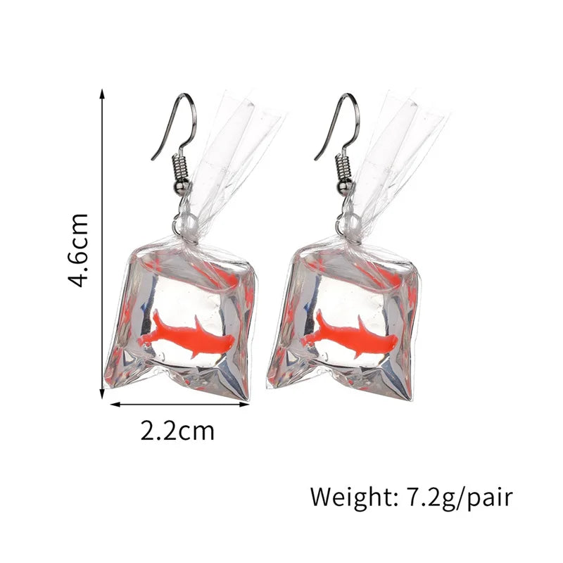 Yungqi Cartoon Resin Ocean Animal Fish Water Bag Dangle Earrings Funny Water Pouch Drop Earring For Girl Kids Jewelry Brincos