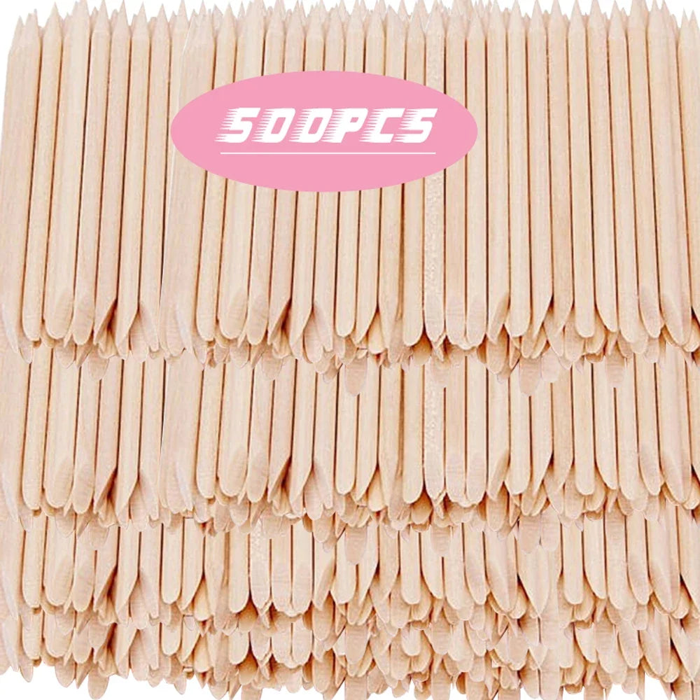 500/100Pcs Orange Wood Sticks for Nails BULK Double Sided Cuticle Pusher Remover Nail Art Manicure Pedicure Tool for Manicure Pe