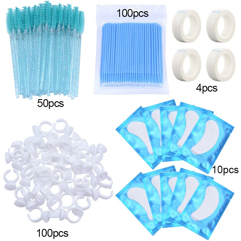 264Pcs Eyelash Extension Tools Set Micro Eyelash Brushes Adhensive Tape Glue Ring Holder Undereye Pads Mascara Wand Applicators
