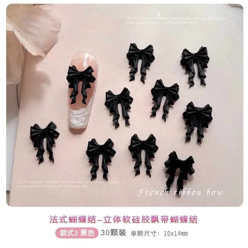 30Pcs Soft Acrylic Ribbon Bow Tie Nail Art Charms Accessories For Manicure Decor Sweet Girl Nails Decoration Supplies Material