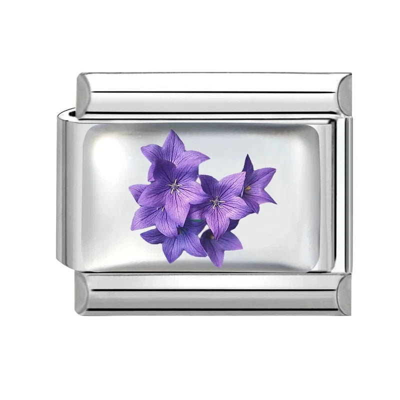 2026 Women's UV Style Purple 3D Flowers Books Candle Italian Charm Link Fit 9mm Stainless Steel Module Bracelet Making Jewelrys