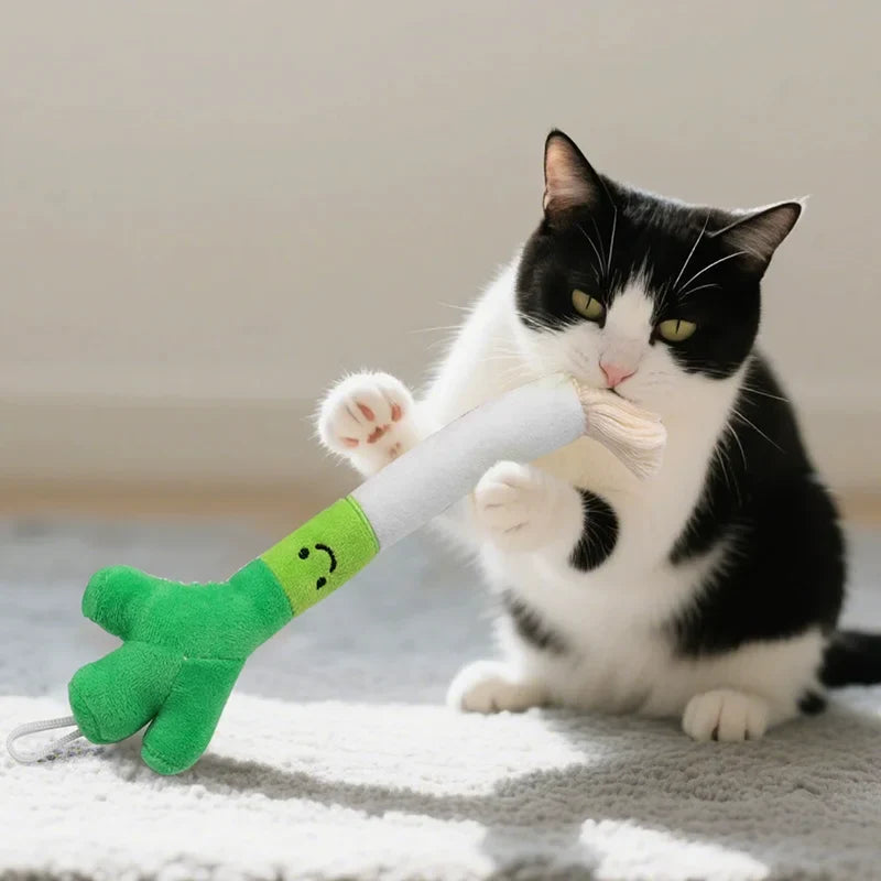 Plush Pet Chew Toys Bite Resistant Simulated Scallion Bell Sounding Teeth Cleaning Interactive Playing Supplies For Dog Cat