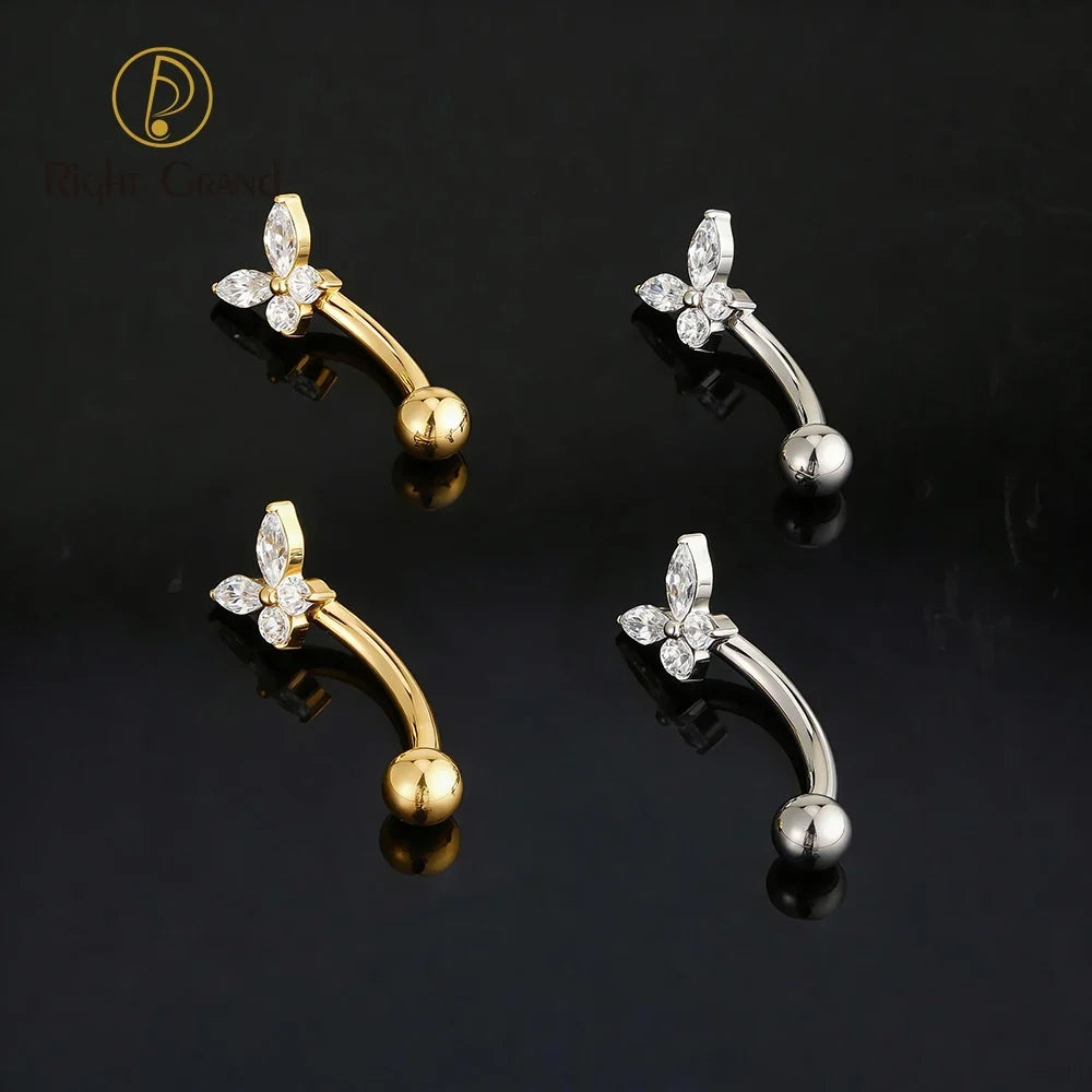 Right Grand ASTM F136 Titanium Tiny Butterfly CZ Curved Barbell Rook Earring 16G Eyebrow Ashley Vertical Labret Piercing Jewelry