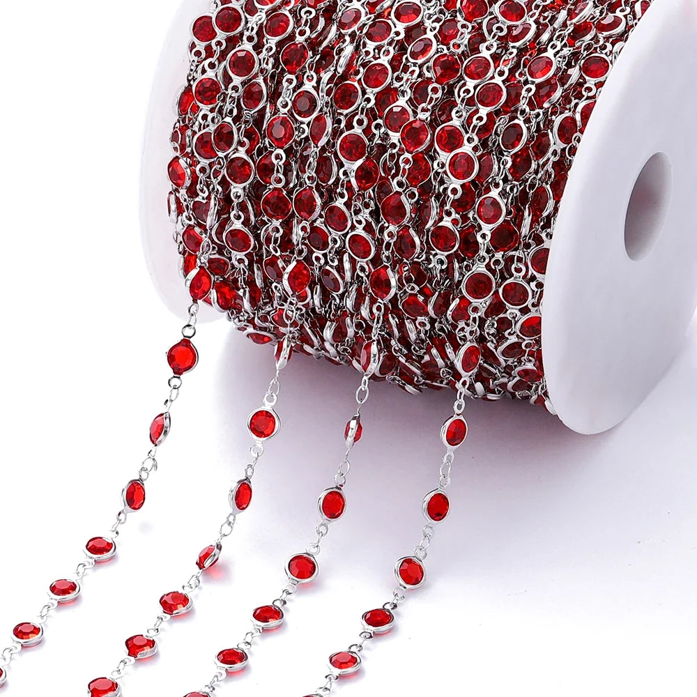 1Meter 6mm Colorful Crystal Beads Beaded Chain Glass Bead Necklace Chain Findings for DIY Bracelet Jewelry Making Supplies