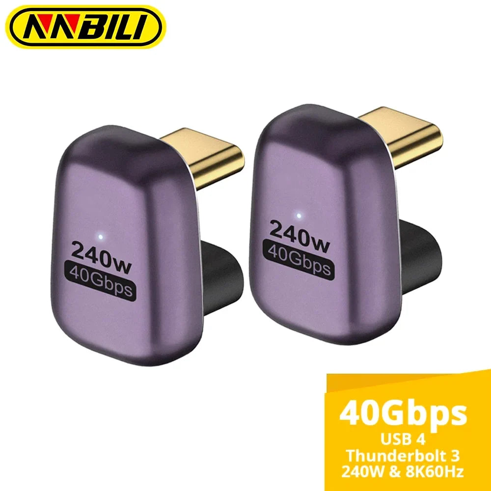 NNBILI 1-2Pcs 240W USB C 180 Degree Adapter U Shape Type C Male to Female 40Gbps Connector for Thunderbolt MacBook Laptop Tablet